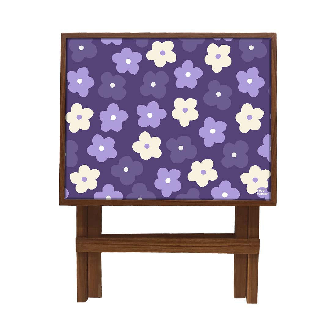 Folding Side Table - Teak Wood -Cute Flower Purple Nutcase