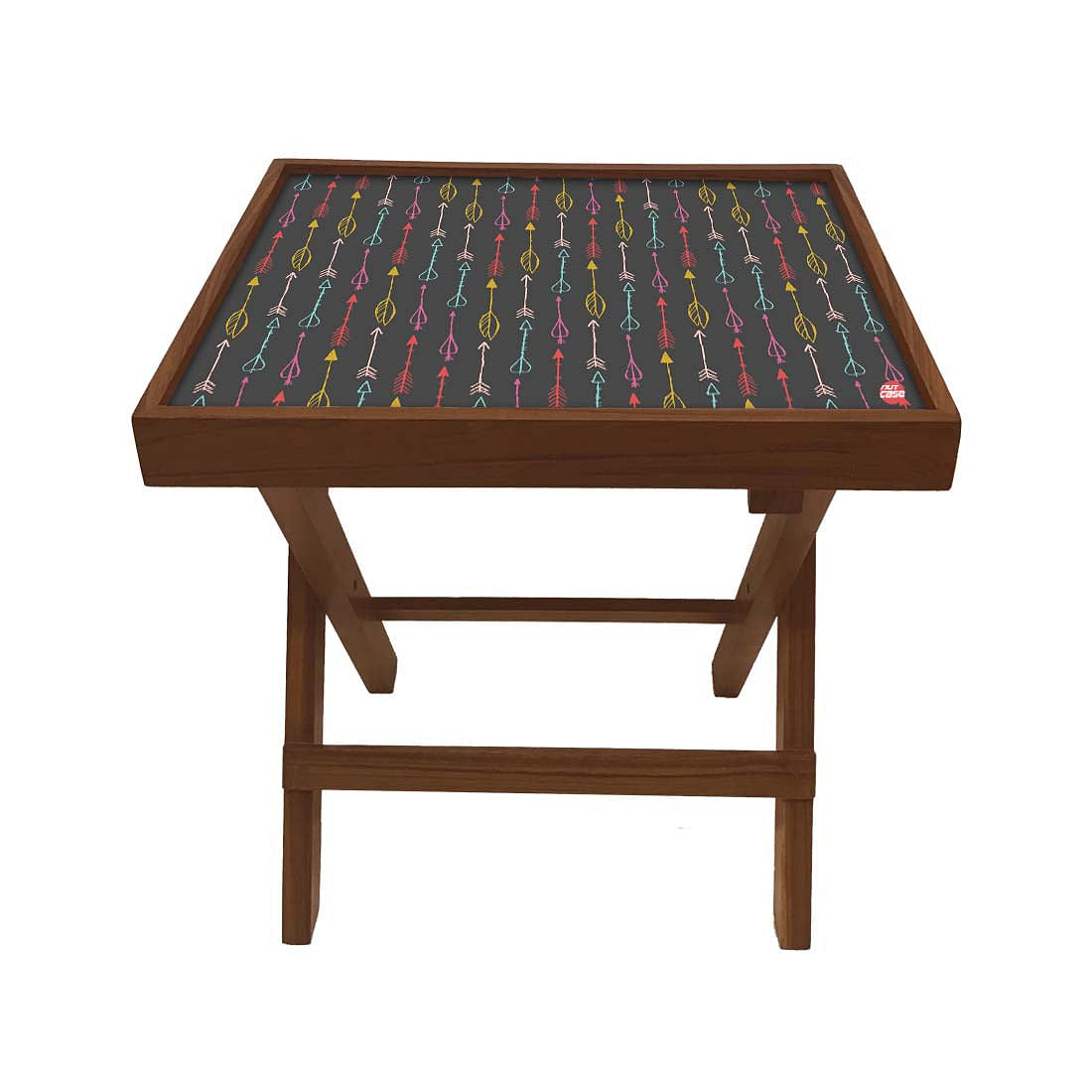 Folding Side Table - Teak Wood -Mutlicolor Arrow Nutcase