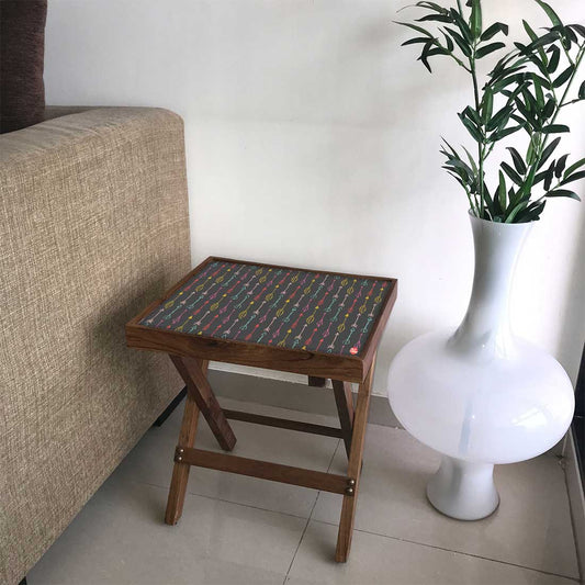 Folding Side Table - Teak Wood -Mutlicolor Arrow