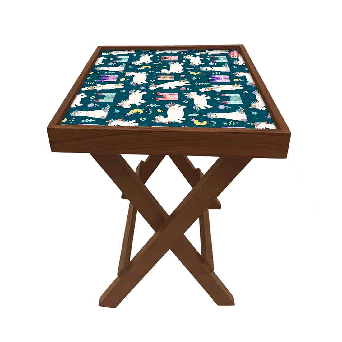 Folding Side Table - Teak Wood -White Unicorn and Palace Nutcase