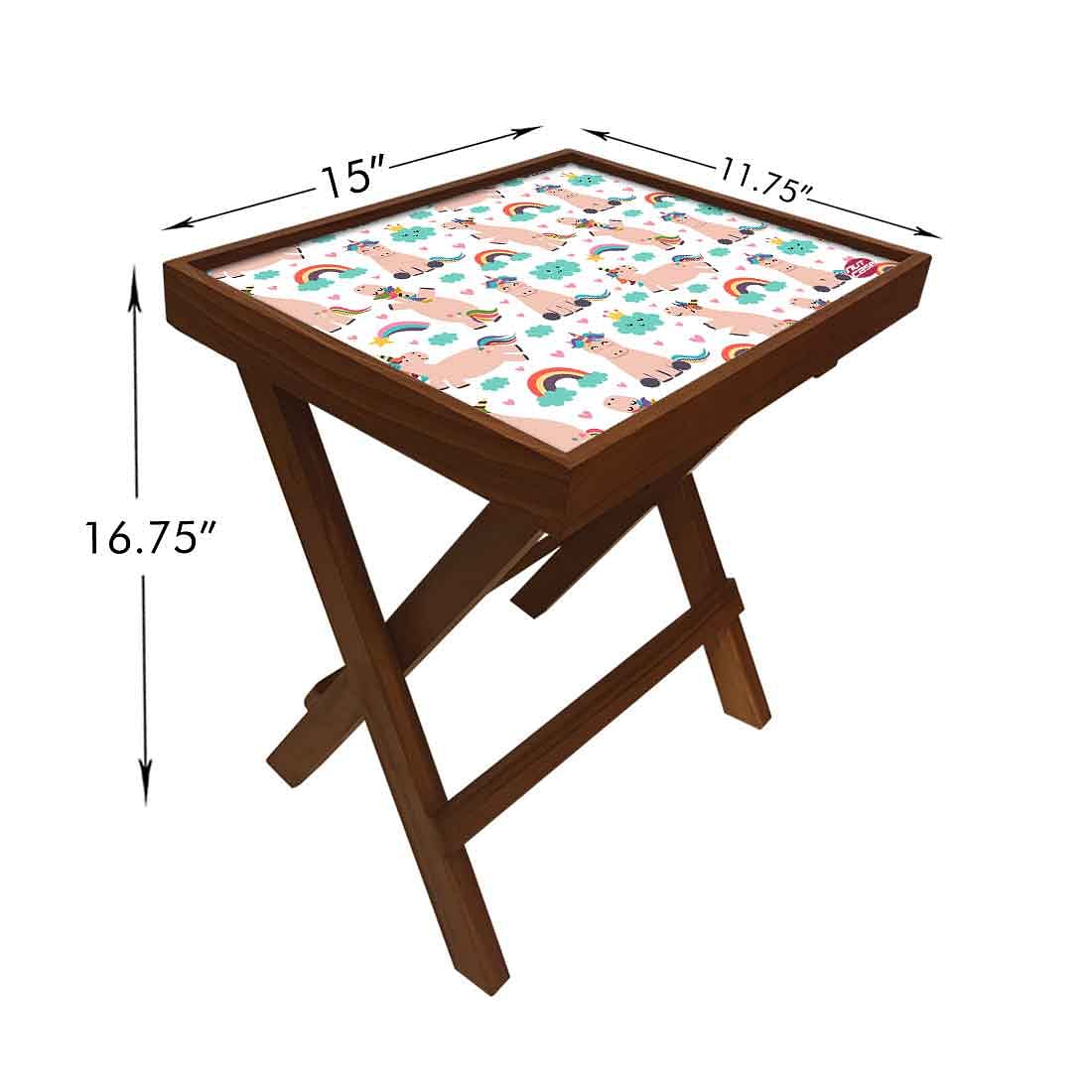 Folding Side Table - Teak Wood -Baby Unicorn Nutcase
