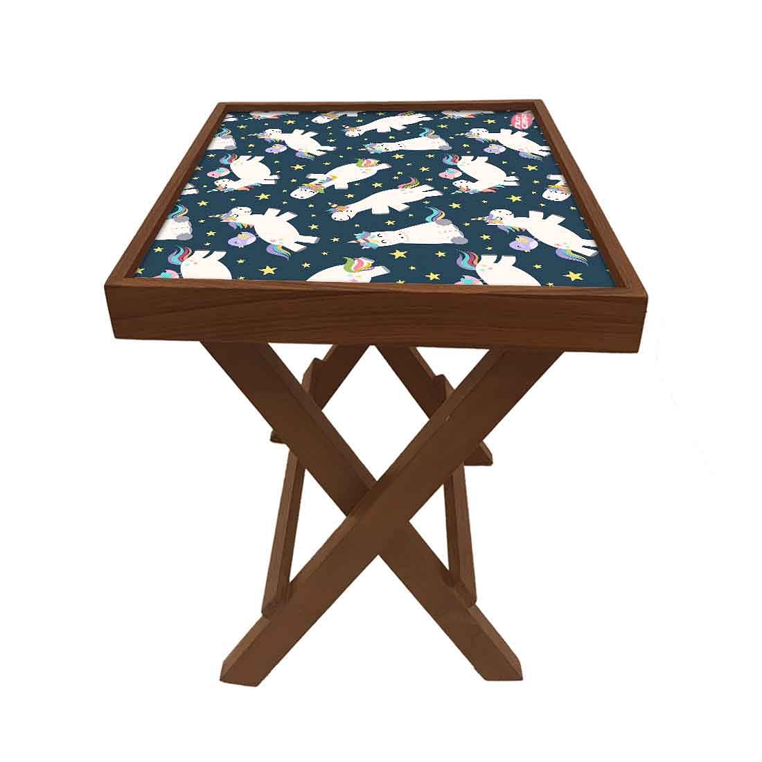 Folding Side Table - Teak Wood -White Unicorn Nutcase