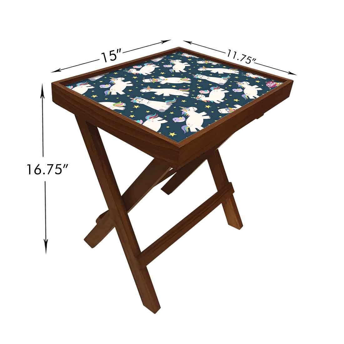 Folding Side Table - Teak Wood -White Unicorn Nutcase