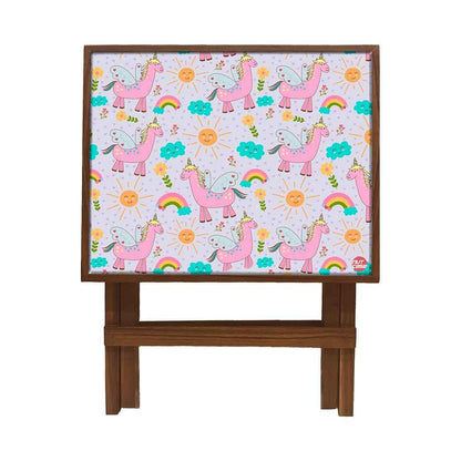 Folding Side Table - Teak Wood -Pink Unicorn Nutcase