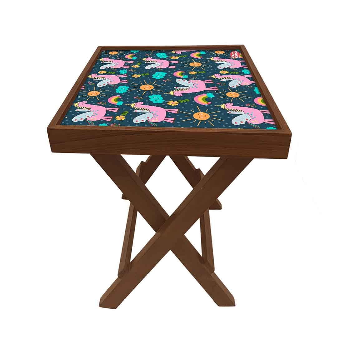 Folding Side Table - Teak Wood -Unicorn And Sun Nutcase