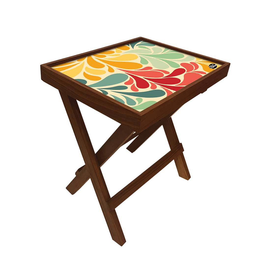 Folding Side Table - Teak Wood -Retro Flower Nutcase