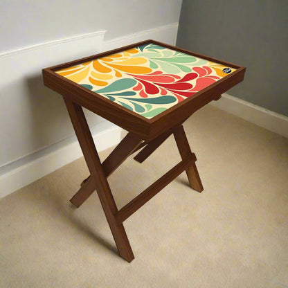 Folding Side Table - Teak Wood -Retro Flower Nutcase