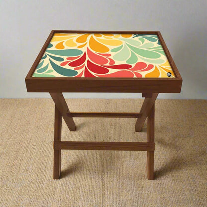 Folding Side Table - Teak Wood -Retro Flower Nutcase