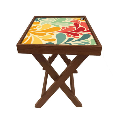 Folding Side Table - Teak Wood -Retro Flower Nutcase