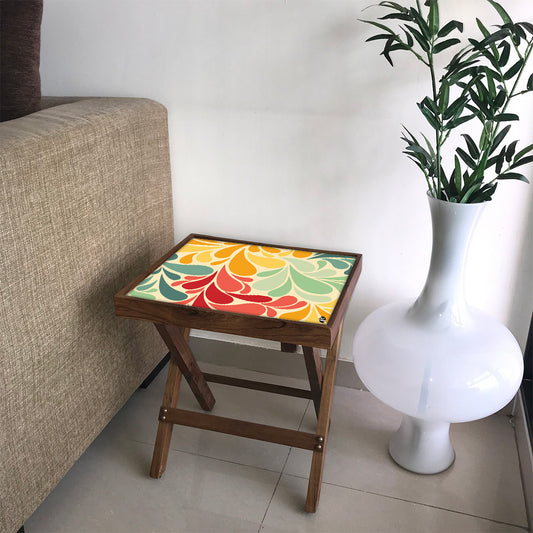 Folding Side Table - Teak Wood -Retro Flower