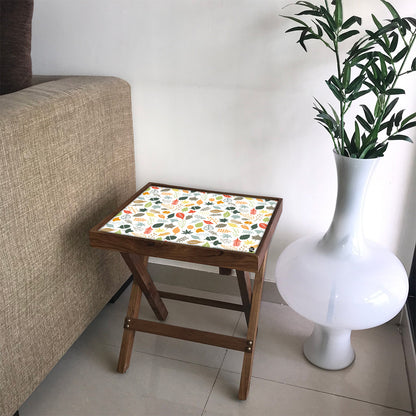 Folding Side Table - Teak Wood -Autumn Colors