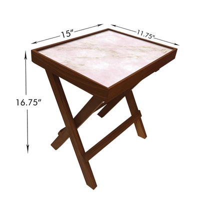 Folding Side Table - Teak Wood -Pink Marble Nutcase