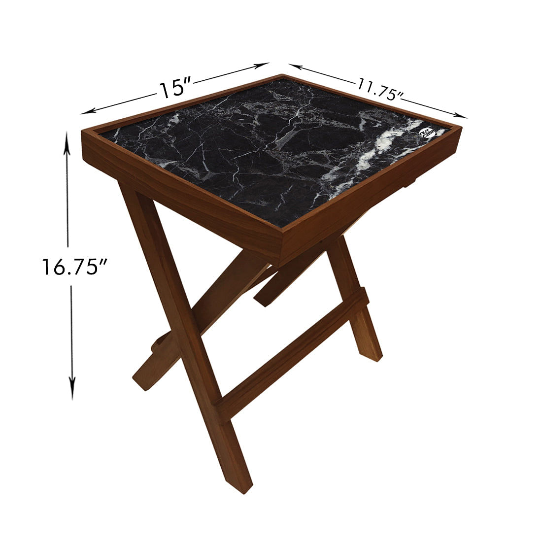 Folding Side Table - Teak Wood -Black Marble Nutcase