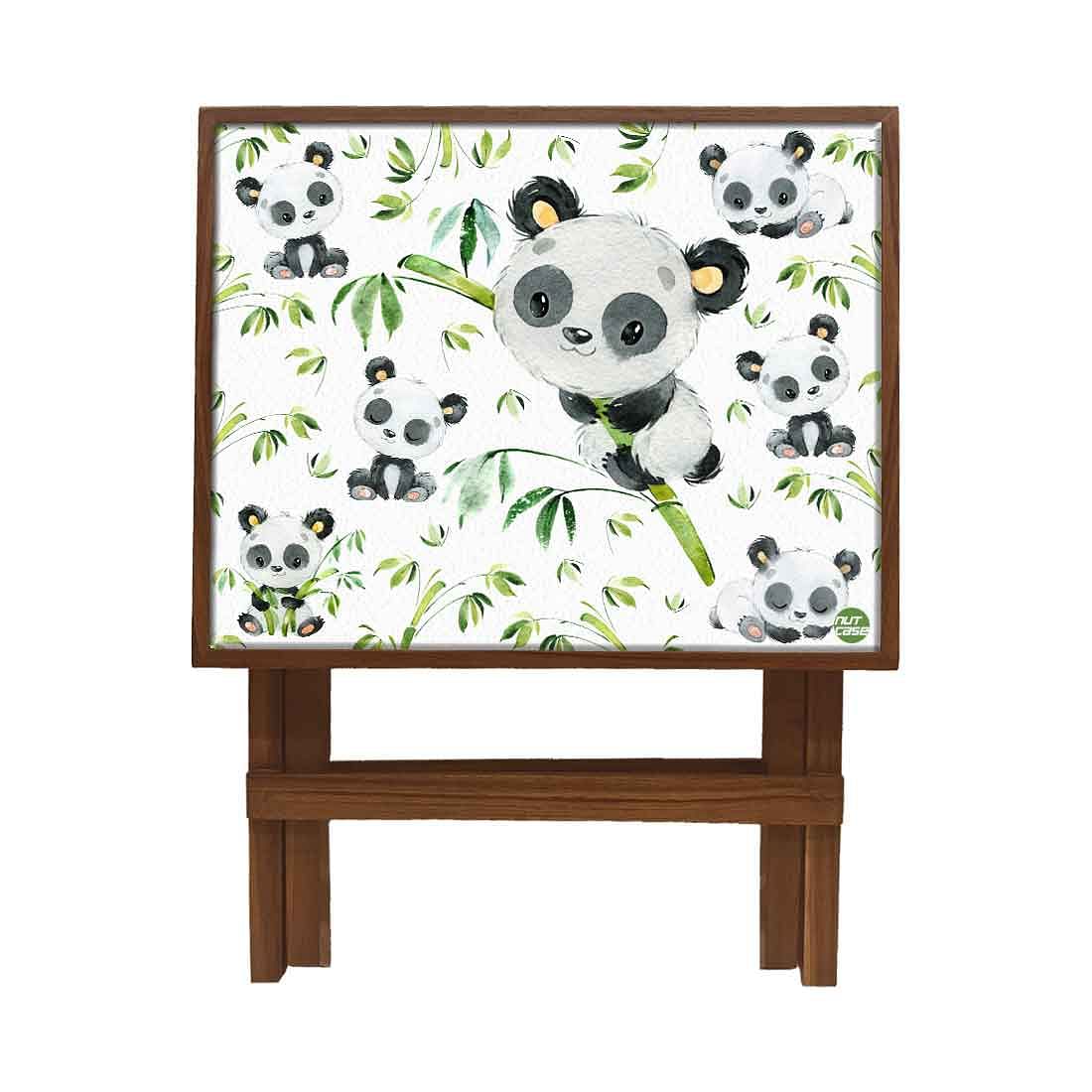 Nutcase Designer Teak Wood Side Table Folding Wooden Bedside Coffee Outdoor Picnic Table - Cute Panda Nutcase