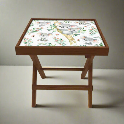 Nutcase Designer Teak Wood Side Table Folding Wooden Bedside Coffee Outdoor Picnic Table - Cute Koala Nutcase