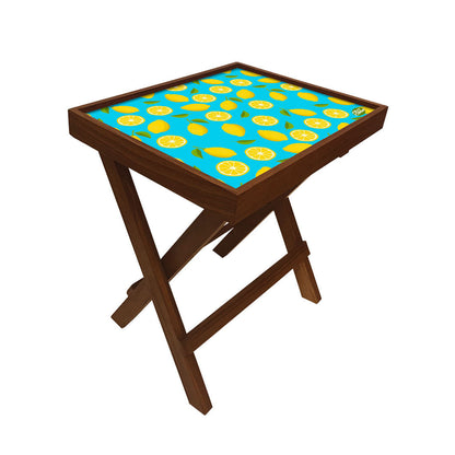 Folding Side Table - Teak Wood - Lime Lemon Pattern Nutcase