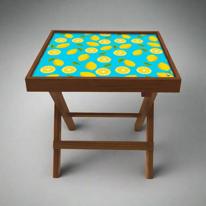 Folding Side Table - Teak Wood - Lime Lemon Pattern Nutcase