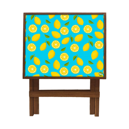 Folding Side Table - Teak Wood - Lime Lemon Pattern Nutcase