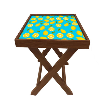 Folding Side Table - Teak Wood - Lime Lemon Pattern Nutcase