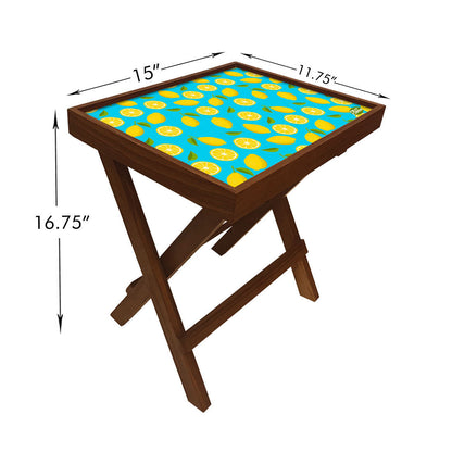 Folding Side Table - Teak Wood - Lime Lemon Pattern Nutcase