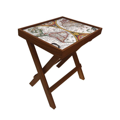 Folding Side Table - Teak Wood - Vintage Map Nutcase