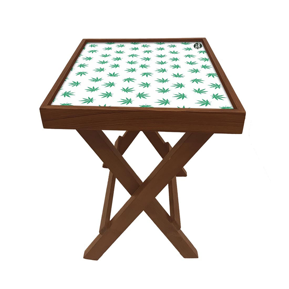 Folding Side Table - Teak Wood - Green Leaf Nutcase