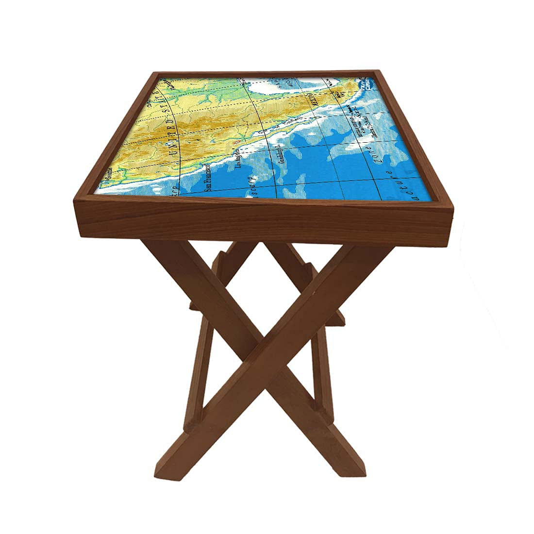 Folding Side Table - Teak Wood - Map Nutcase