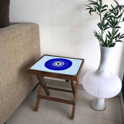 Designer Folding Wooden Side Table for Bedroom Living Room - Evil Eye Protector Nutcase