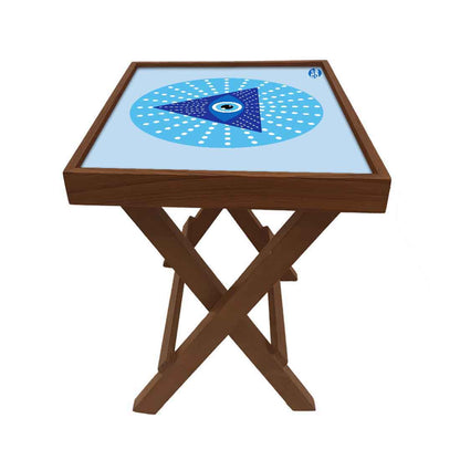 Designer Folding Wooden Side Table for Bedroom Living Room - Evil Eye Protector Nutcase