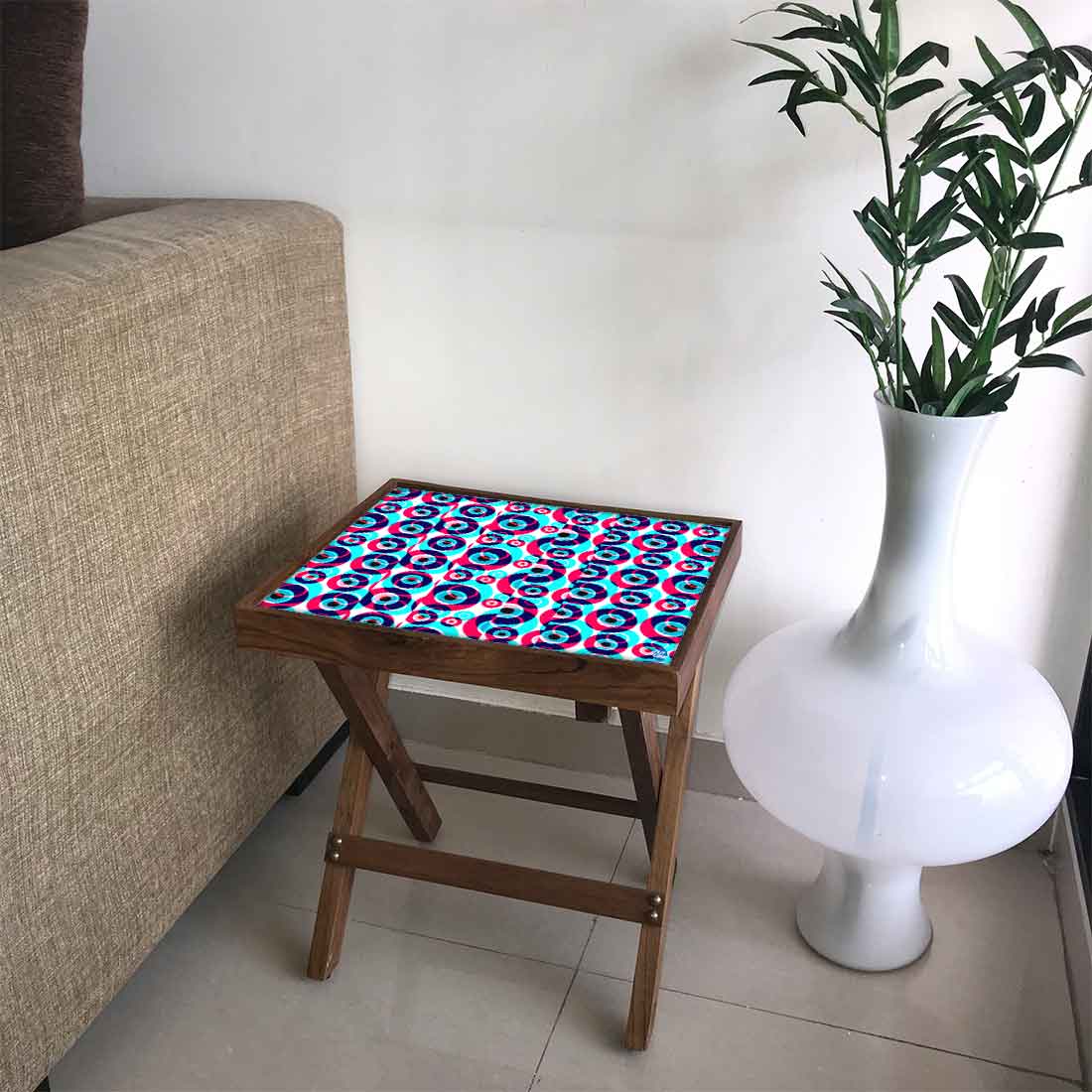 Foldable Wooden Side Table for Living Room Sofa Bedroom  - Evil Eye Protector Nutcase