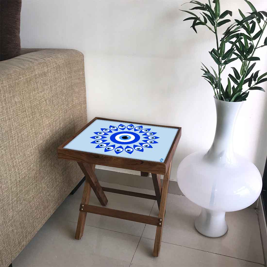 Wooden Folding  Side Table for Sofa Bedroom Living Room - Evil Eye Protector Nutcase