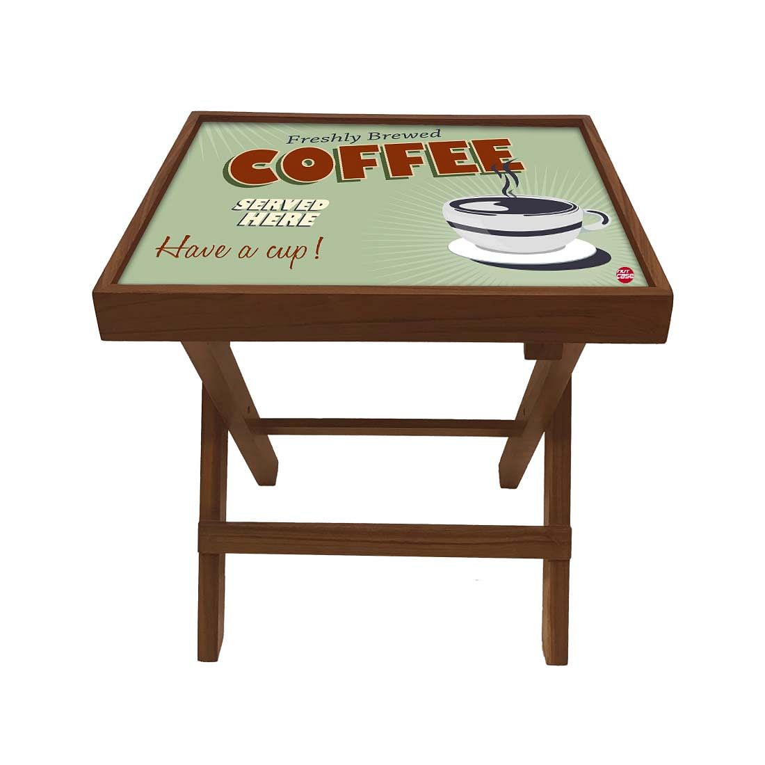 Folding Side Table - Teak Wood - Coffee Time Of Day Nutcase