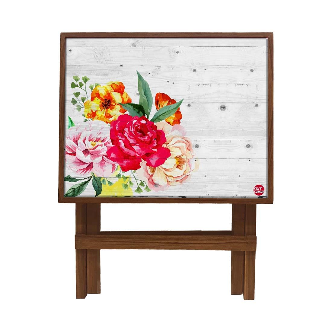 Folding Side Table - Teak Wood - Vintage Wood Floral Nutcase