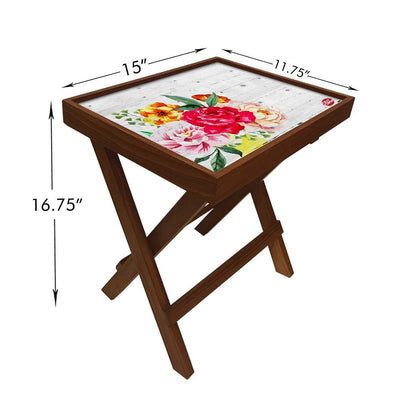 Folding Side Table - Teak Wood - Vintage Wood Floral Nutcase