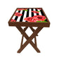 Folding Wooden Bedside Table-Teak Wood-Black & White Floral Nutcase