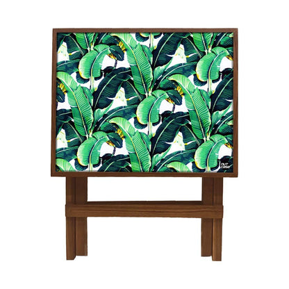 Folding Side Table - Teak Wood - Green Leaves Tropical Nutcase