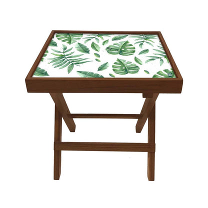 Folding Side Table - Teak Wood - Beautiful Leaves Nutcase