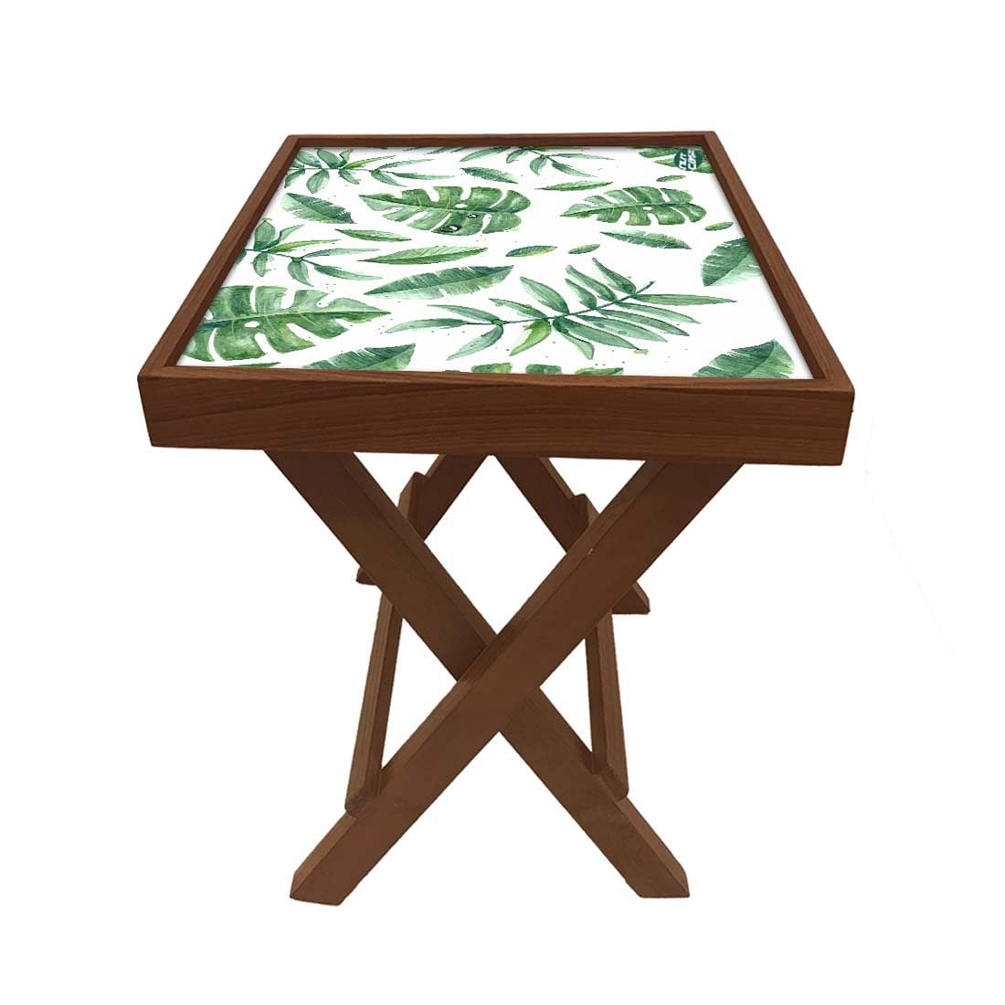 Folding Side Table - Teak Wood - Beautiful Leaves Nutcase