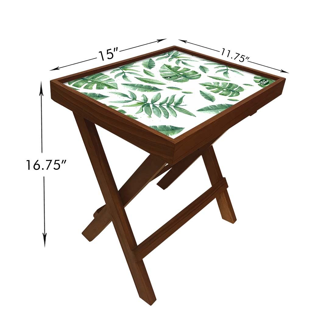 Folding Side Table - Teak Wood - Beautiful Leaves Nutcase