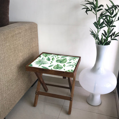 Folding Side Table - Teak Wood - Beautiful Leaves