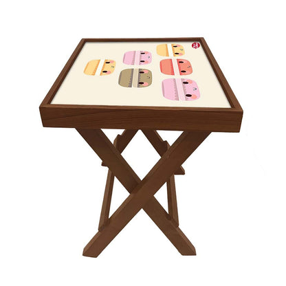 Folding Side Table - Teak Wood - Cute Macrons Nutcase