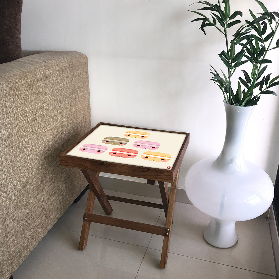 Folding Side Table - Teak Wood - Cute Macrons
