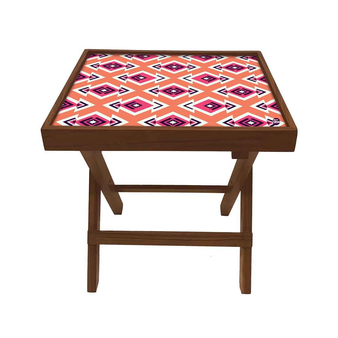 Folding Side Table - Teak Wood - Ethnic Pattern Nutcase