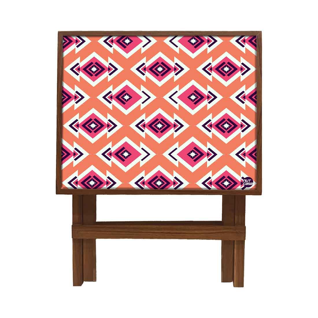 Folding Side Table - Teak Wood - Ethnic Pattern Nutcase