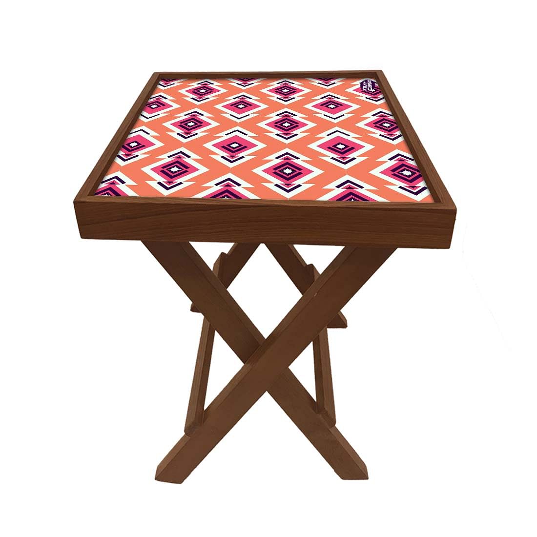 Folding Side Table - Teak Wood - Ethnic Pattern Nutcase