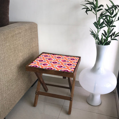 Folding Side Table - Teak Wood - Ethnic Pattern