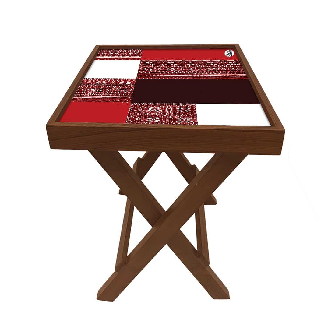 Folding Side Table - Teak Wood - Indian Fabric Nutcase
