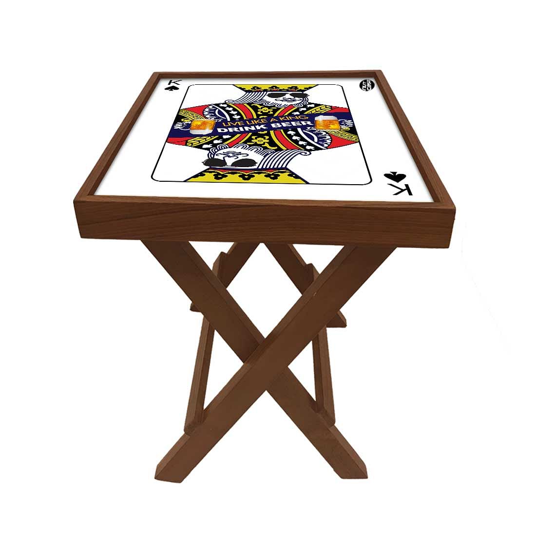 Folding Side Table - Teak Wood - Playing Cards King Nutcase