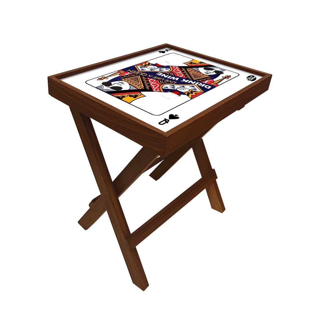 Folding Side Table - Teak Wood - Playing Card Queen Nutcase