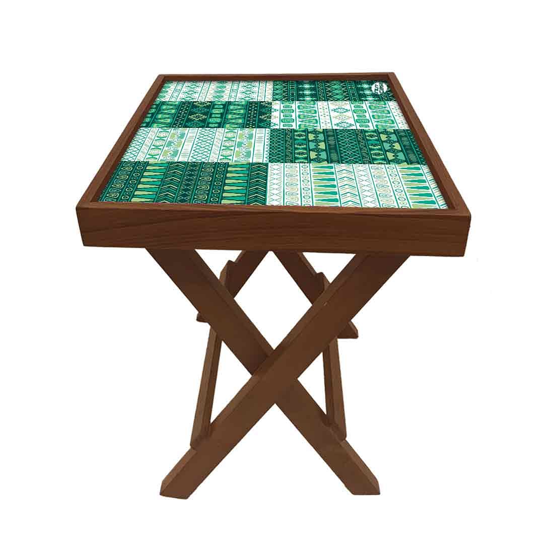 Folding Side Table - Teak Wood - Green Lines Nutcase